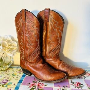 Vintage Justin Boots Brown Leather Western Cowboy Cowgirl Boots 10
